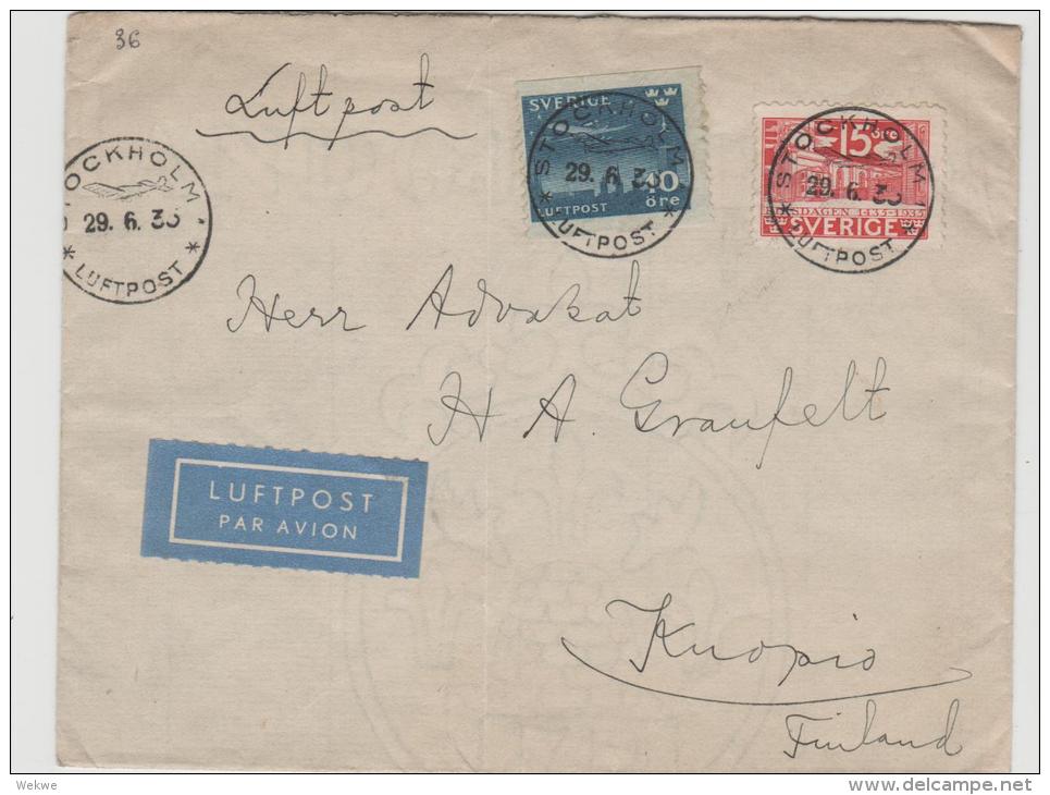 S119/ - SCHWEDEN -  Facit 231 And 242, Air Mail To Finland 29.3.63 - Covers & Documents