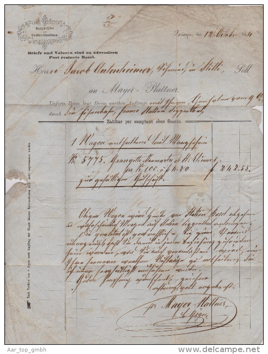 Heimat AG STILLI Ortsteil Brugg 1864-10-12 AK Stempel Brief Aus Basel - Brieven En Documenten