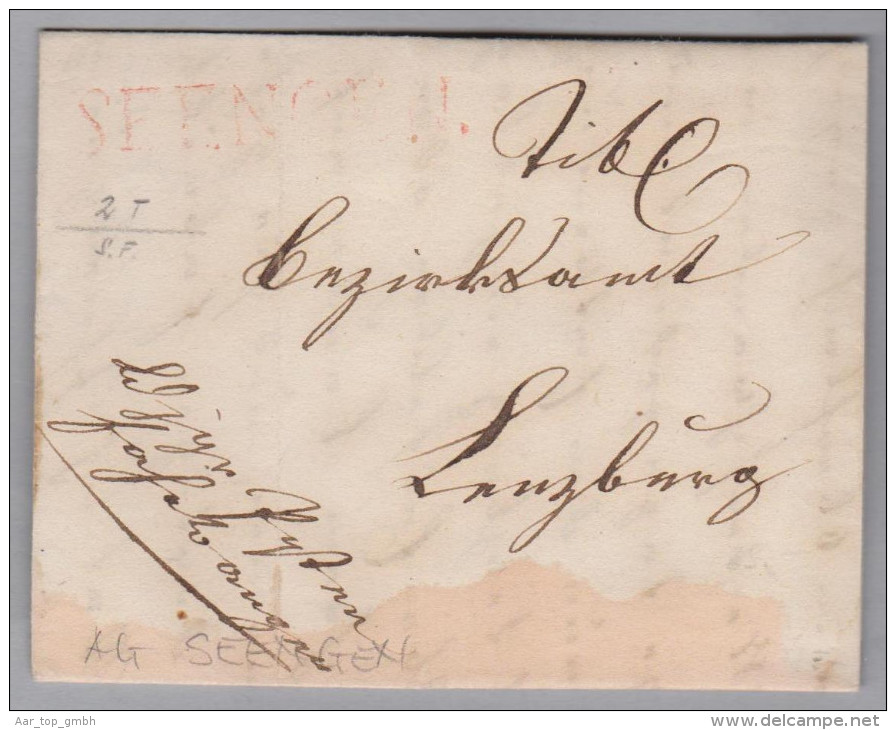 Heimat AG SEENGEN Langstempel Rot Kleiner Faltbrief 1851-12-12 Nach Lenzburg - ...-1845 Prephilately