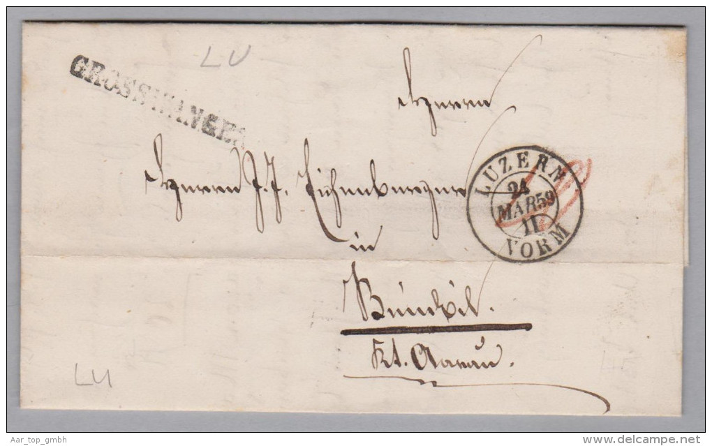 Heimat LU GROSSWANGEN Langstempel 1859-03-27 Luzern Brief Nach Beinwil - ...-1845 Vorphilatelie