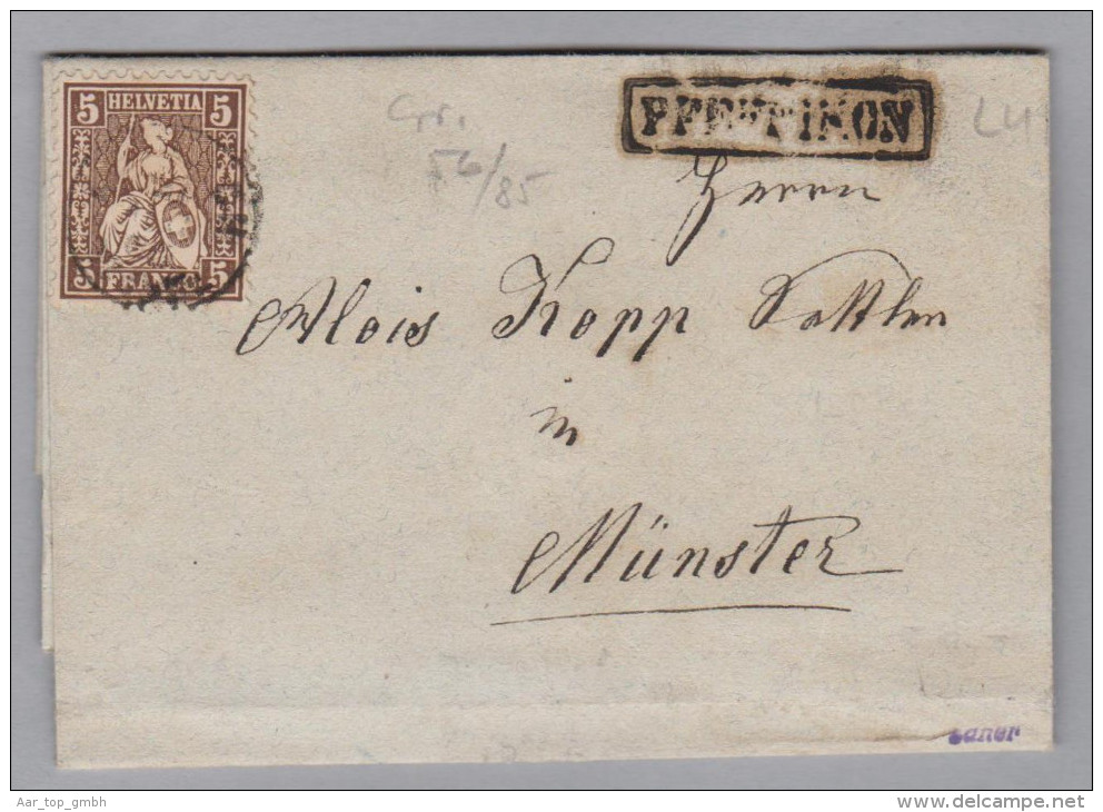 Heimat LU PFEFFIKON Langstempel Im Kasten 1865-08-20 Klein Brief Nach Münster - Storia Postale