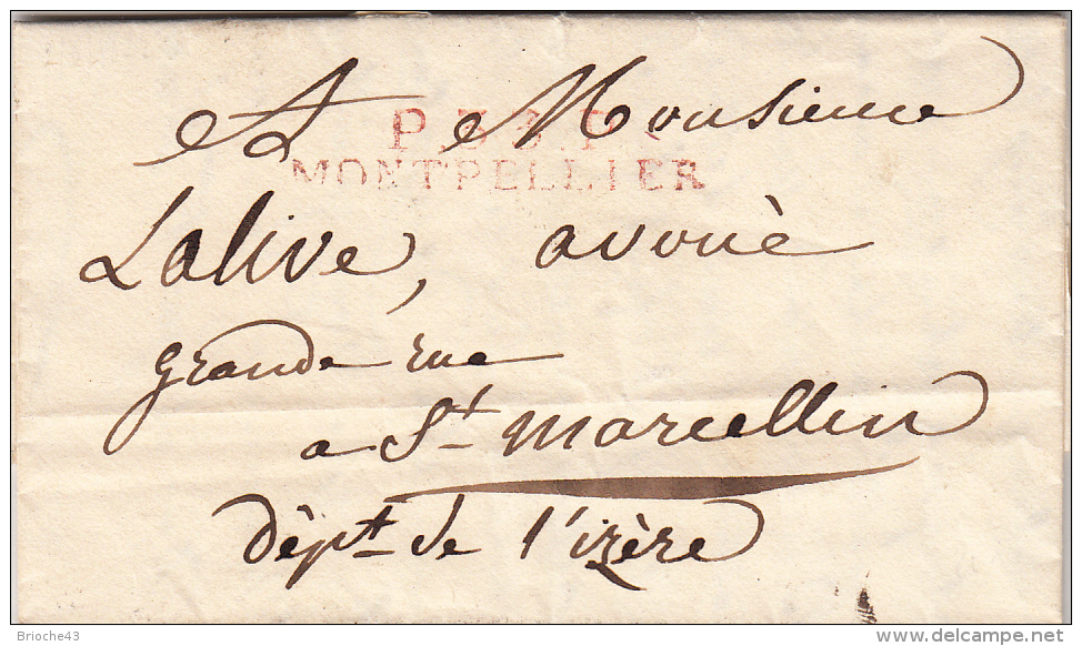 HERAULT 1822 LAC MP P.33.P./MONTPELLIER ROUGE POUR SAINT MARCELLIN ISERE  / ROUGE III- 9 - 1801-1848: Precursores XIX