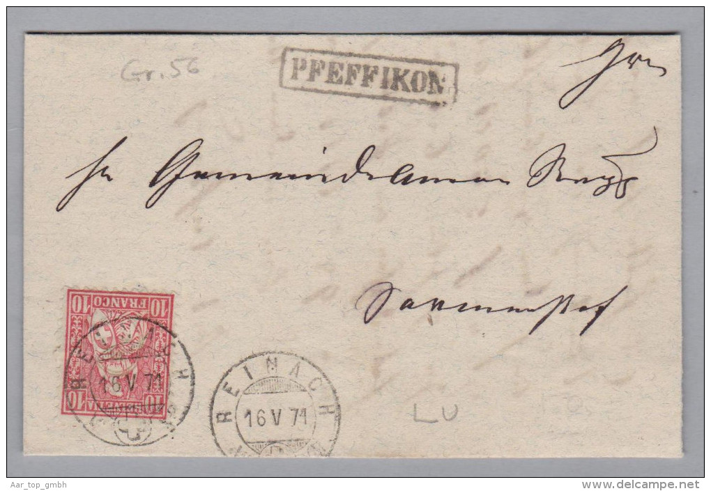 Heimat LU PFEFFIKON Langstempel Im Kasten 1871-05-16 Reinach Klein Brief Nach Fahrwangen - Covers & Documents