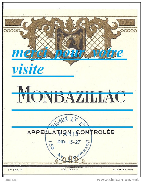 étiquette De Bouteille De Vin MONBAZILLAC Appellation Controlée   / Illlustration - Monbazillac