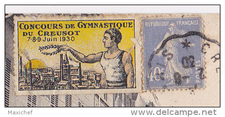 Vignette "Concours De Gymnastique Du Creusot (71) 7-8-9 Juin 1930, Circulé Sur CP De Pierrefitte (58) Rue De Paris - Sport