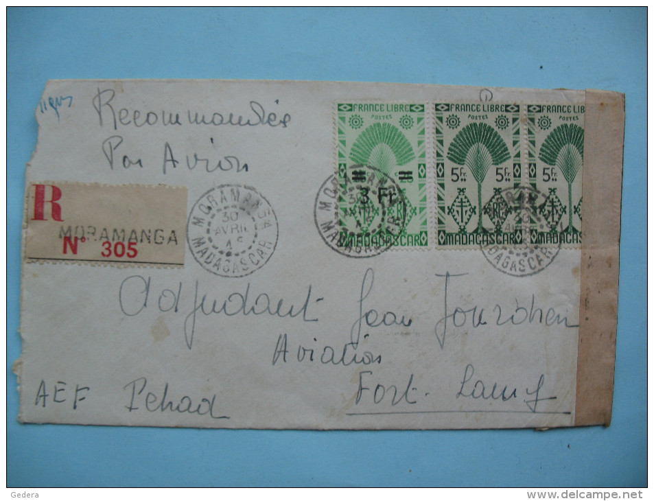 LETTRE DE MORAMANGA (MADAGASCAR) A FORT-LAMY - 30 AVRIL 1945 - Storia Postale