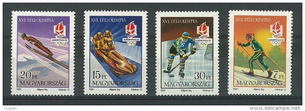 UNGHERIA  - SPORT INVERNALI  - PRE OLIMPIADI ALBERTVILLE - ANNO 1991 -  4 VALORI NUOVI MNH ** - Unused Stamps