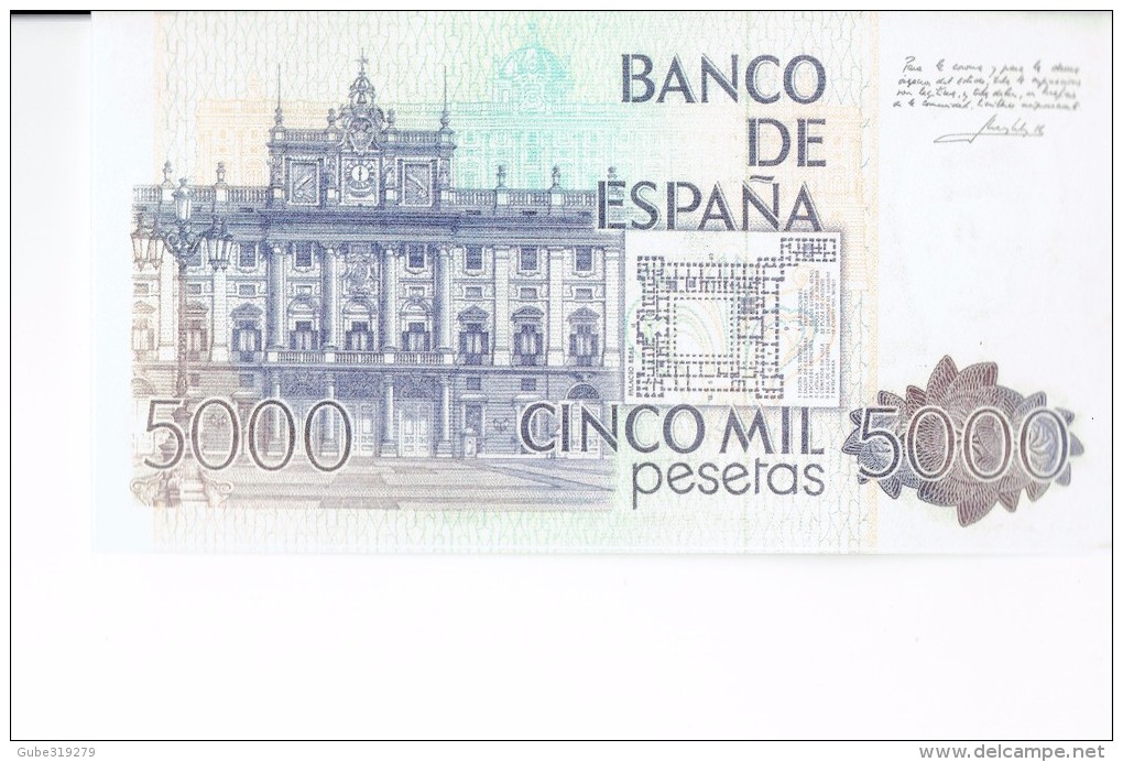 SPAIN 1979- REPLICA - REPRODUCCION  - JOAN CARLOS I ROYAL PALACE MADRID -BILL OF 5000 PTAS ISSUED OCT 23,1979 RE 11/3 PE - [ 8] Fakes & Specimens