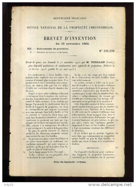 - PROJECTEURS . BREVET D´INVENTION DE 1902 . - Projectores