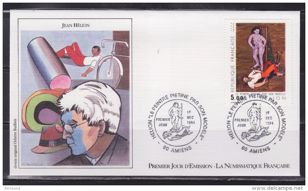 = Jean Hélion Enveloppe 1er Jour 80 Amiens 1.12.84 N°2343 "Le Peintre Piétiné Par Son Modèle" Illustration Portrait - 1980-1989