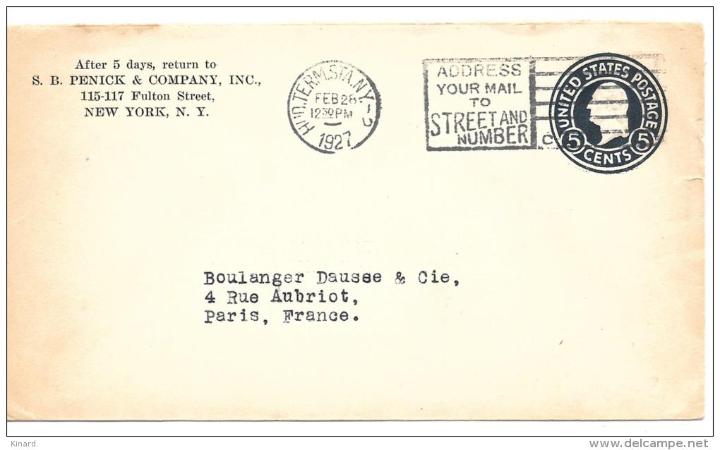 LETTRE ENTIER POSTAL ...1927..   ADRESS YOUR MAIL TO STREET AND NUMBER ...TBE..FRANCE... - 1921-40