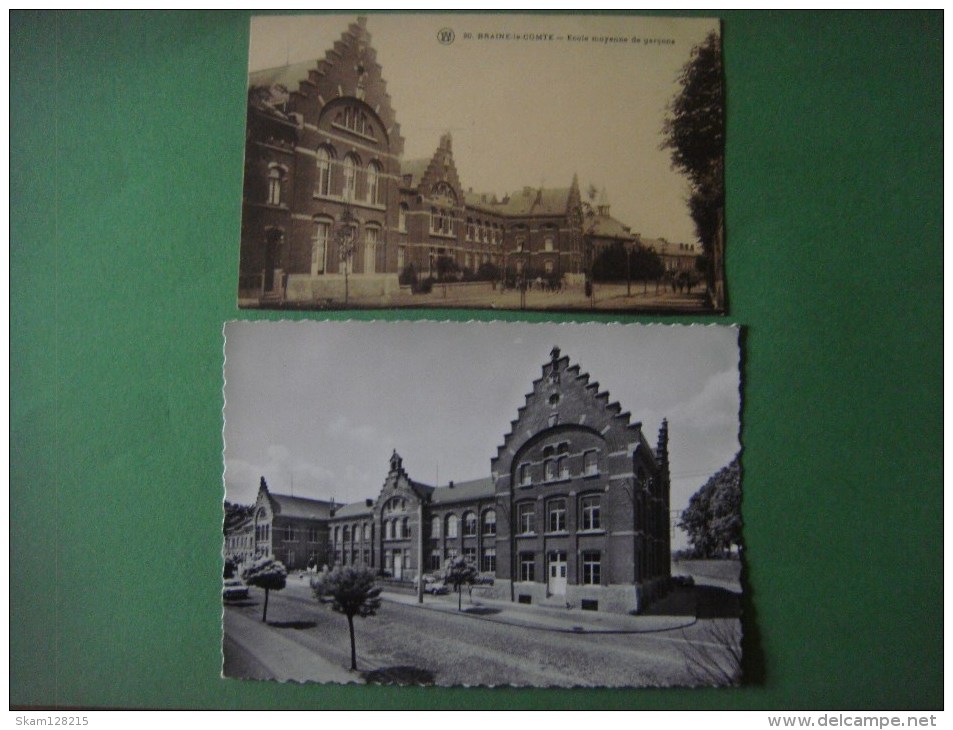 BRAINE - LE - COMTE Lot De 2 Cartes Ecole Moyenne Des Garçons Rue De Mons - Braine-le-Comte