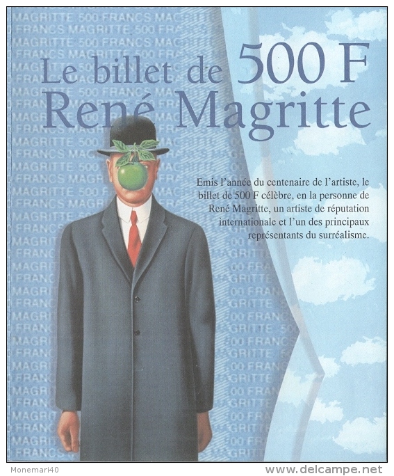 DEPLIANT édité Pour L´émission Du BILLET DE 500 Francs Belges (Centenaire De René MAGRITTE) - Autres & Non Classés