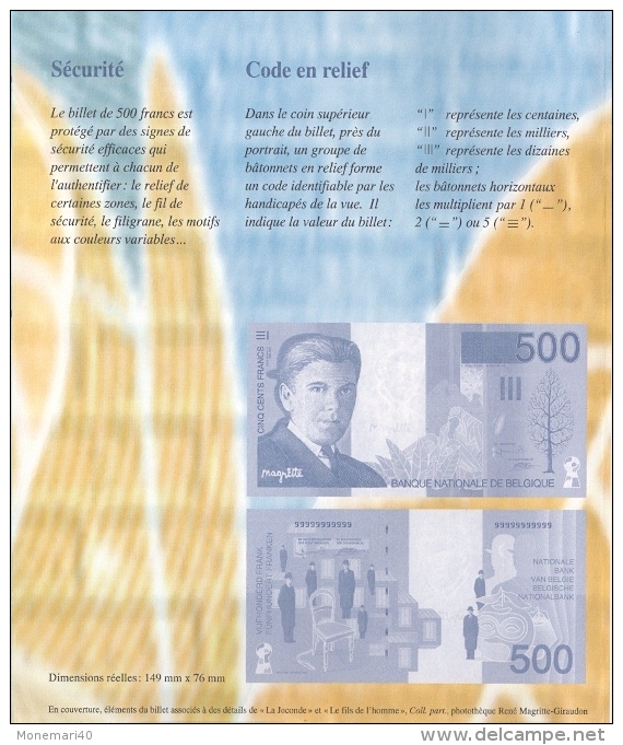 DEPLIANT édité Pour L´émission Du BILLET DE 500 Francs Belges (Centenaire De René MAGRITTE) - Autres & Non Classés