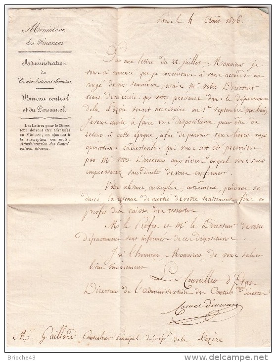 LOZERE 1826 DIRECTIVE MP 46 MENDE POUR FLORAC. ORDRE DE PARIS DE SURSEOIR AUX CONGÉS.../  / ROUGE III- 22 - 1801-1848: Precursores XIX