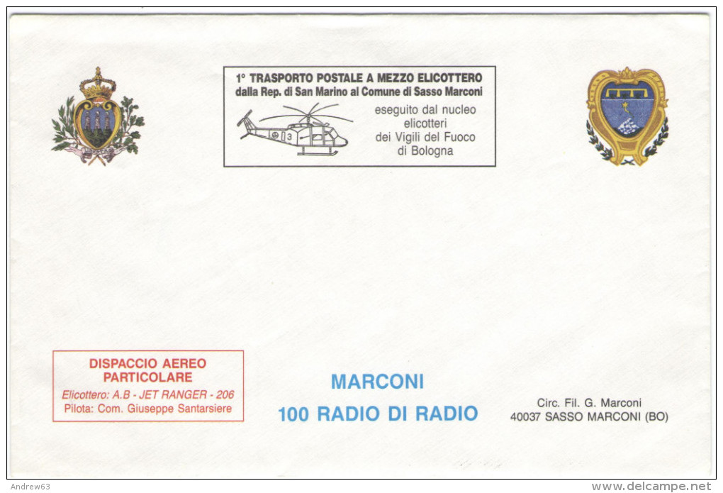 REP. DI SAN MARINO - 1995 - MARCONI, 100 Anni Di Radio - 1° Trasporto Postale A Mezzo Elicottero Dalla Rep. Di San Ma... - Altri & Non Classificati