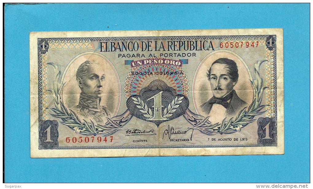 COLOMBIA - 1 Peso Oro - 07.08.1973  - Pick 404.e - Simon Bolivar - 2 Scans - Colombia