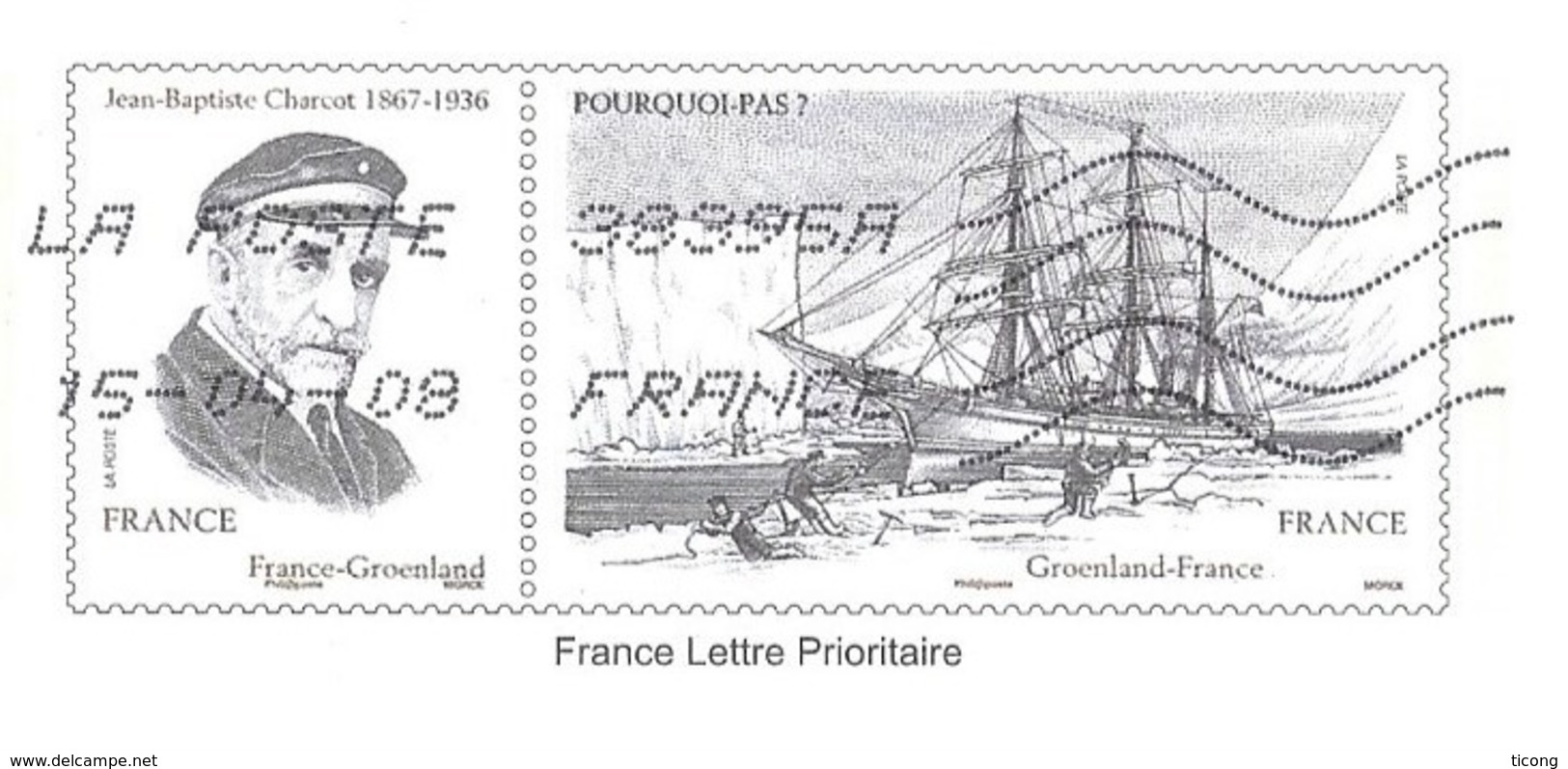 JEAN BAPTISTE CHARCOT, BATEAU LE POURQUOI PAS, GROENLAND FRANCE - PAP PHILAPOSTE FLAMME 2008, VOIR LES SCANNERS - Polar Explorers & Famous People