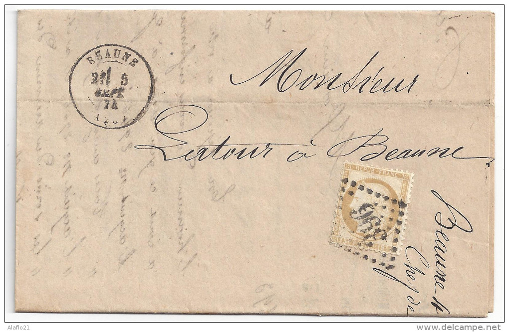 CERES N° 55 Sur LETTRE LOCALE De BEAUNE à BEAUNE - Ecrite Par Chef De Gare - Année 1874 - 1849-1876: Classic Period