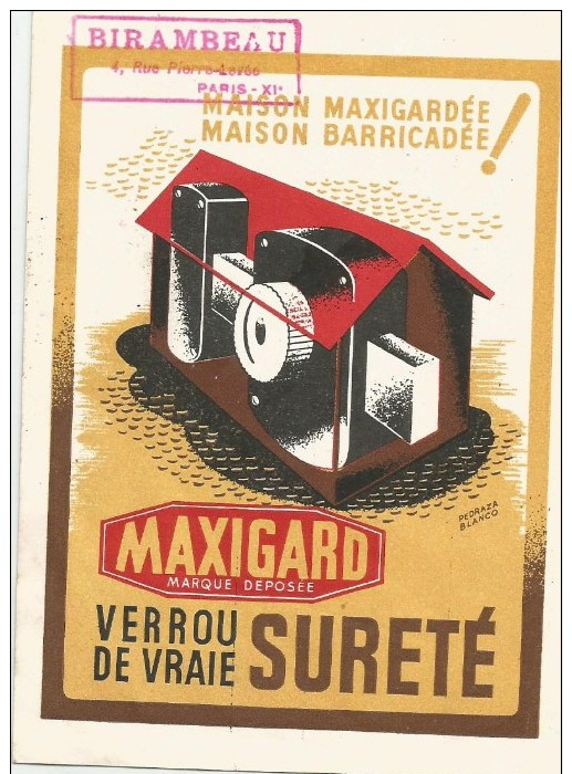 Maxigard Verrou De Vraie Sureté  Birambeau Paris Xieme 1949 Envoyée A Sorendhal 08 - Publicité