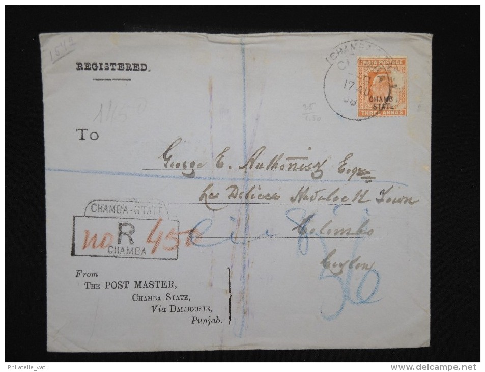 GRANDE -BRETAGNE - INDE - Enveloppe En Recommandée De Chamba Pour Colombo En 1908 - Aff Plaisant - à Voir - P7919 - 1902-11 King Edward VII