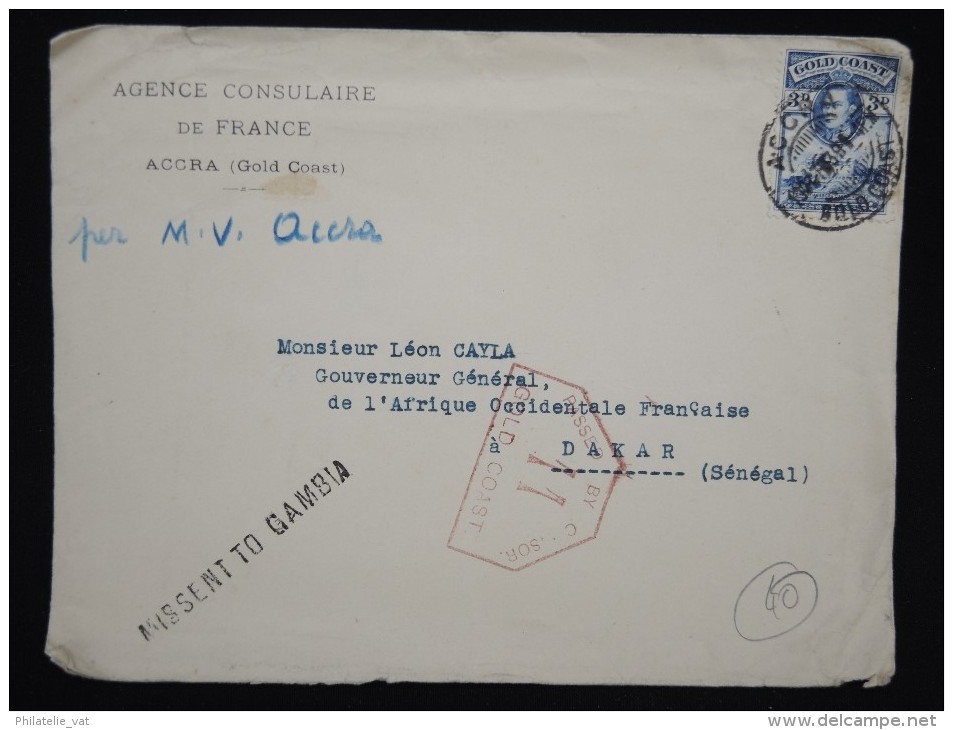 COTE DE L'OR - Enveloppe Du Consulat De France à Accra Pour Dakar En 1939 Avec Censure - à Voir - P7923 - Gold Coast (...-1957)