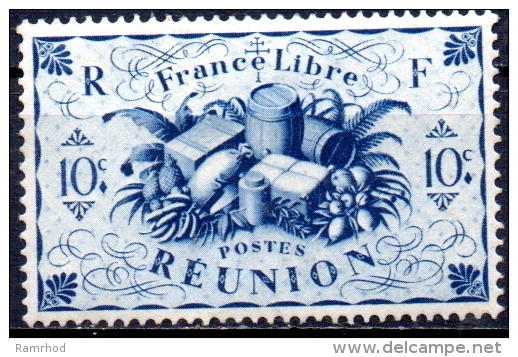 REUNION 1943 Free French Issue -  10c - Blue    MH - Nuevos
