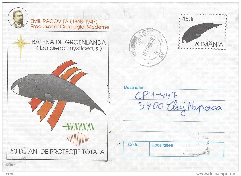 Rumania 1998 Siret Bowhead Whale Balaena Mysticetus Postal Stationary Cover - Baleines