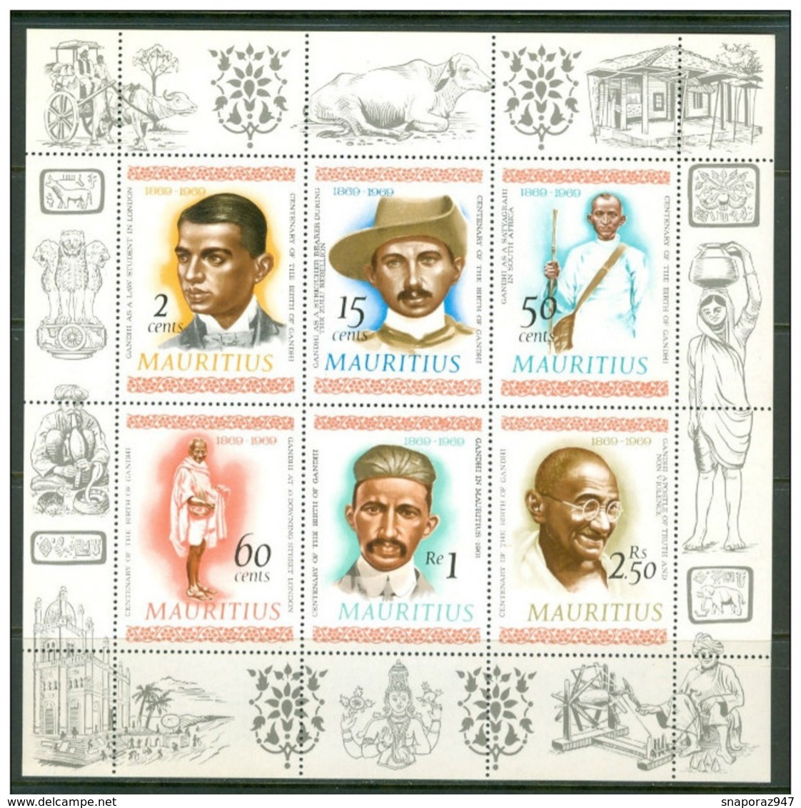 1969 Mauritius Mahatma Gandhi Set MNH** B159/BL7 - Mahatma Gandhi