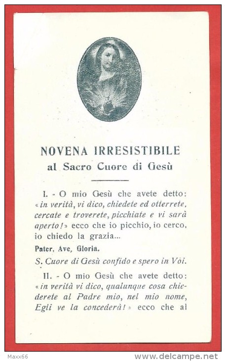 SANTINO - Immaginetta - Holy Card - NOVENA Irresistibile Al Sacro Cuore Di Gesù - TORINO 1938 - 7 X 12 - Santini