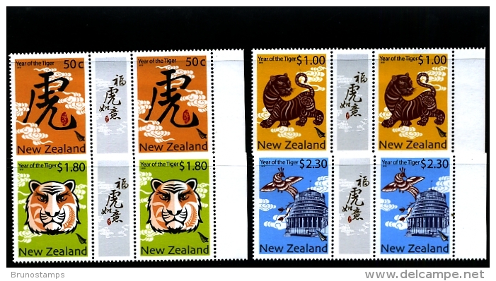 NEW ZEALAND - 2010  YEAR OF THE TIGER  GUTTER PAIRS  MINT NH - Neufs