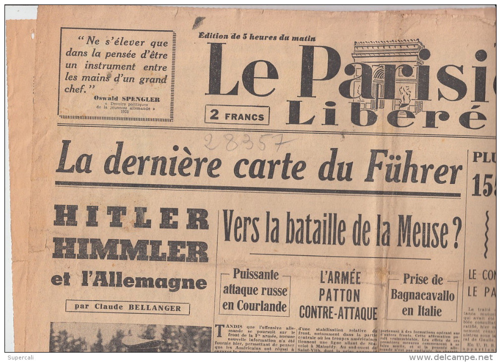 RT28.357  JOURNAL LE PARISIEN LIBERE.23 DECEMBRE 1944.VERS BATAILLE DE LA MEUSE. HITLER  HIMMLER ET L'ALLEMAGNE - Informations Générales