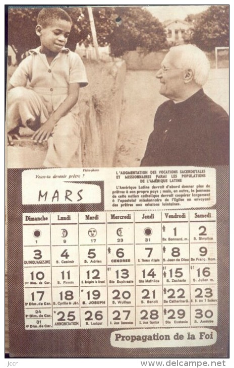 Calendrier 1957  De La Propagation De La Foi - Autres & Non Classés