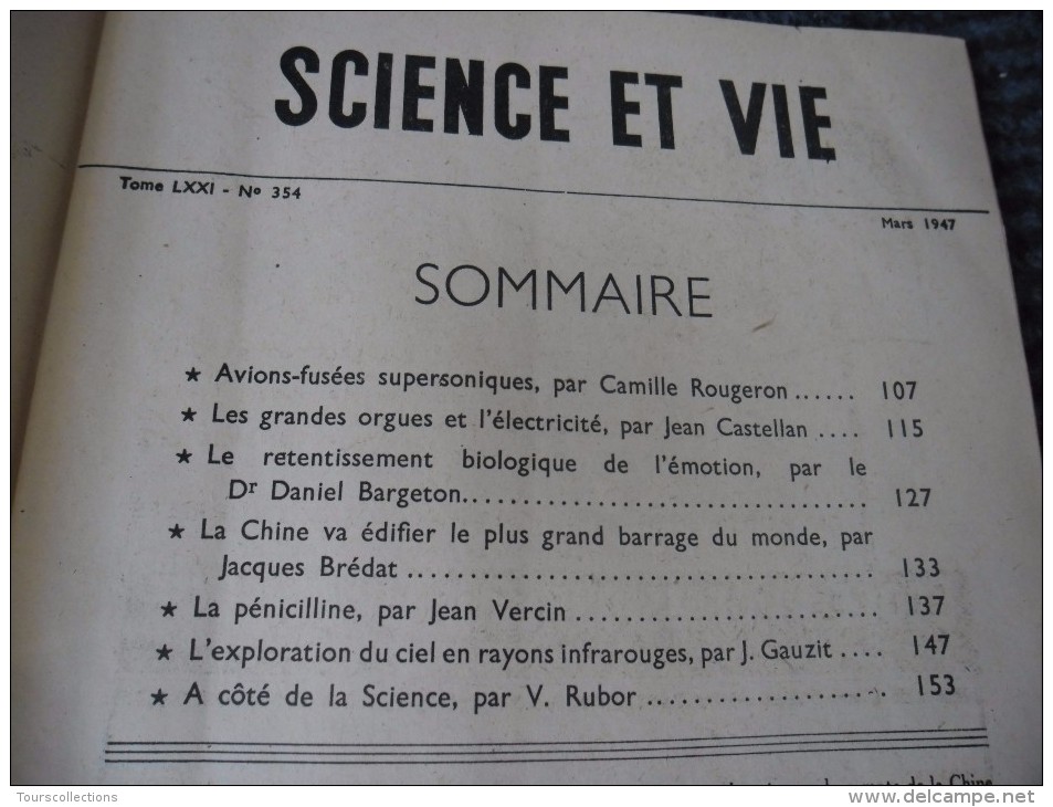 SCIENCE ET VIE De Mars 1947 Avions Fusées Supersoniques, Orgues, La Pénicilline, Illustration René Ravo - Sciences