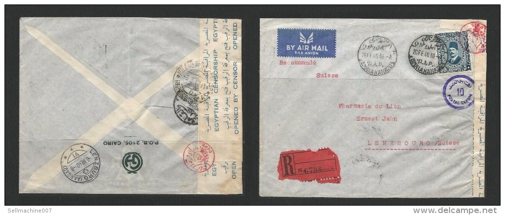 EGYPT 1940 KING FUAD / FOUAD 50 MILLS STAMP ON REGISTERED CENSOR COVER TO SWITZERLAND - Cartas & Documentos