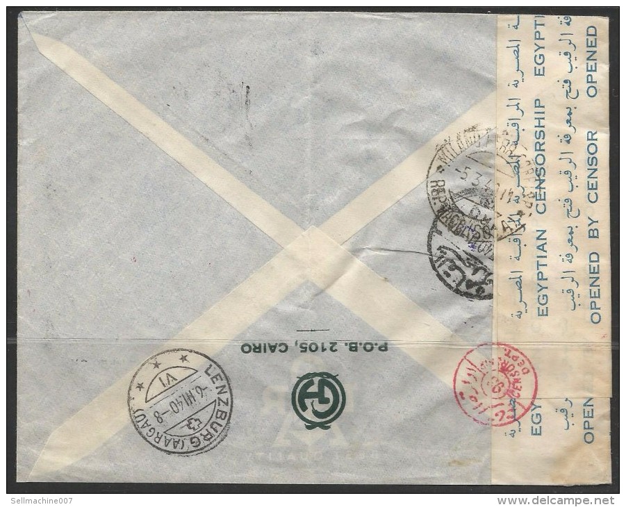 EGYPT 1940 KING FUAD / FOUAD 50 MILLS STAMP ON REGISTERED CENSOR COVER TO SWITZERLAND - Cartas & Documentos