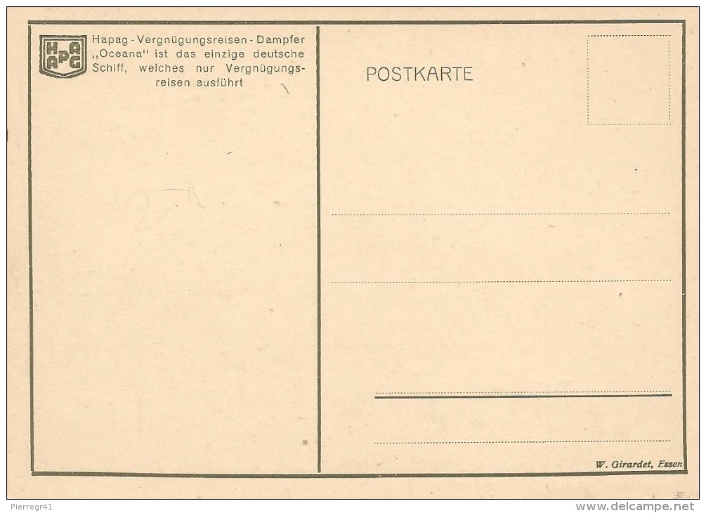 CPA-1920-PAQUEBOT-ALLEMAND-OCEANA-Ligne HAMBOURG AMERIKA LINIE- -BE COURANT - Dampfer