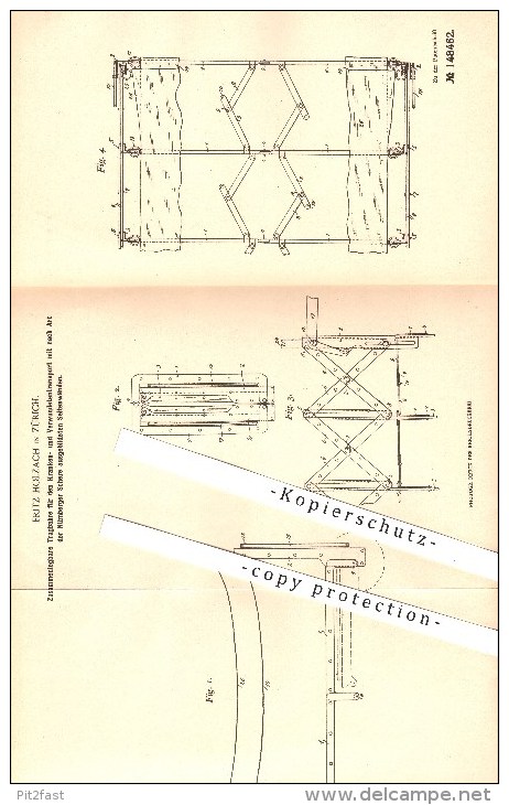 Original Patent - Fritz Holzach In Zürich , 1902 , Tragbahre , Bahre , Krankentransport , Krankenhaus , Krankenwagen !!! - Documents Historiques