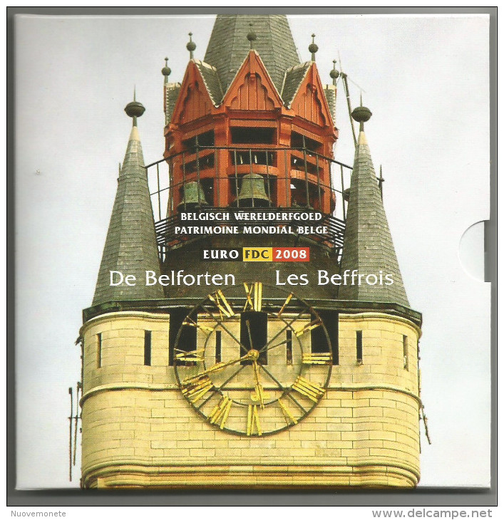 BELGIQUE BELGIO DIVIS.FDC LE CAMPANE - LES BEFFROIS  2008 8 Val. + Med. Con Monete RARE - Belgium