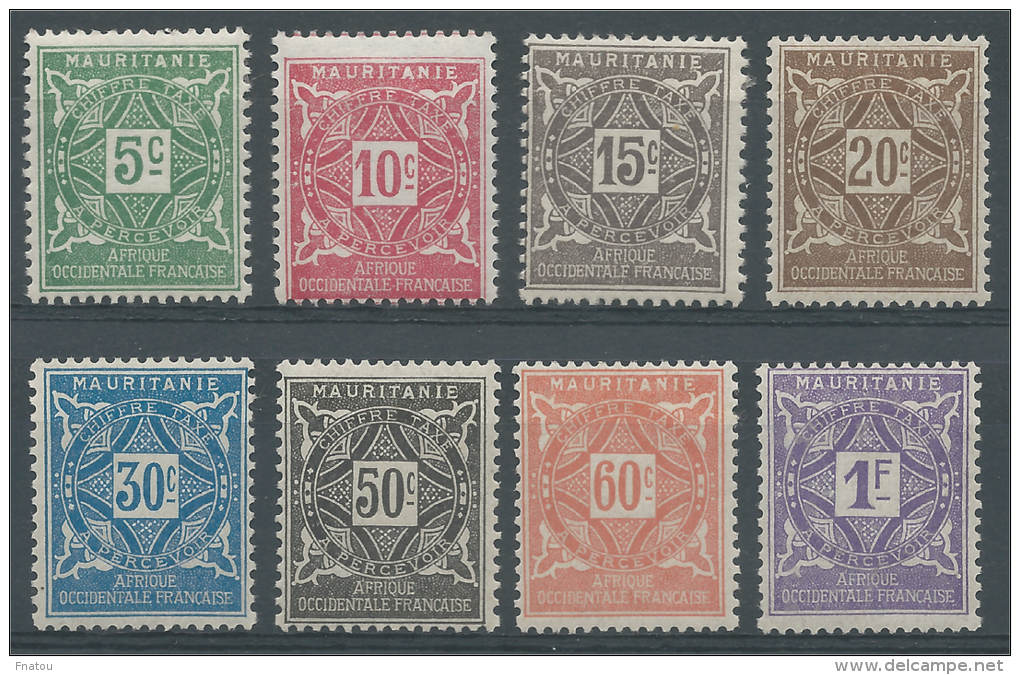 French Mauritania, Postage Due, 1914, MLH VF  Complete Set Of 8 - Unused Stamps