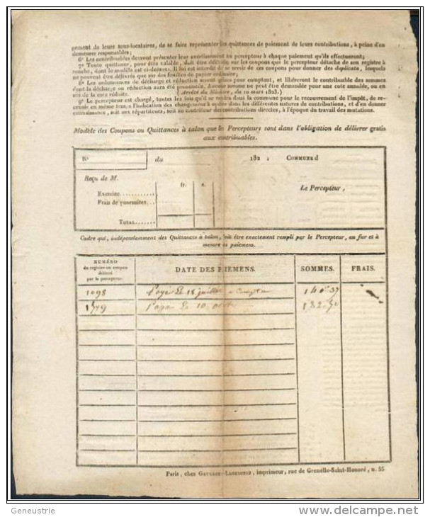 Contributions Foncières XIXe ( Pierre Dugas, Commissionnaire à Saint Gilles ) 1828 - Certifié à Nîmes - Gard - Historische Dokumente