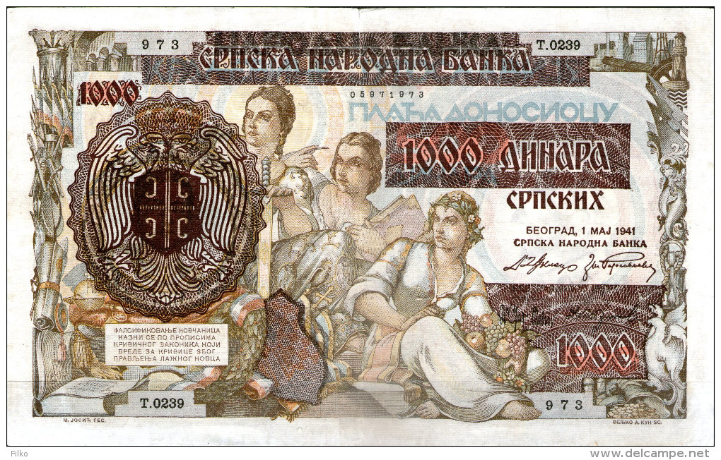 Germany, WWII Occupatie On Serbia 1000 Din.  01.05.1941,Ro.602,Pick:24,aUNC ,see Scan - Serbien