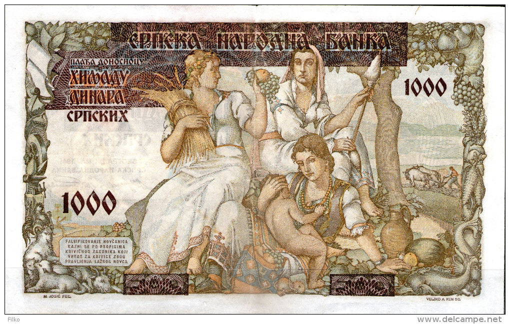 Germany, WWII Occupatie On Serbia 1000 Din.  01.05.1941,Ro.602,Pick:24,aUNC ,see Scan - Serbia