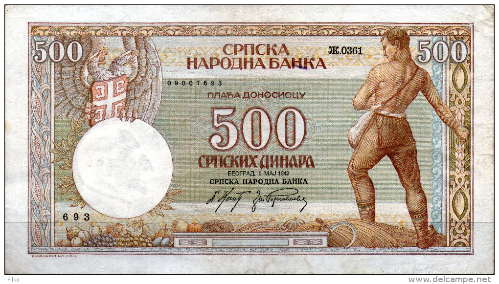 Germany, WWII Occupatie On Serbia 500 Din.  01.05.1942,Ro.609,Pick:31 ,see Scan - Serbia