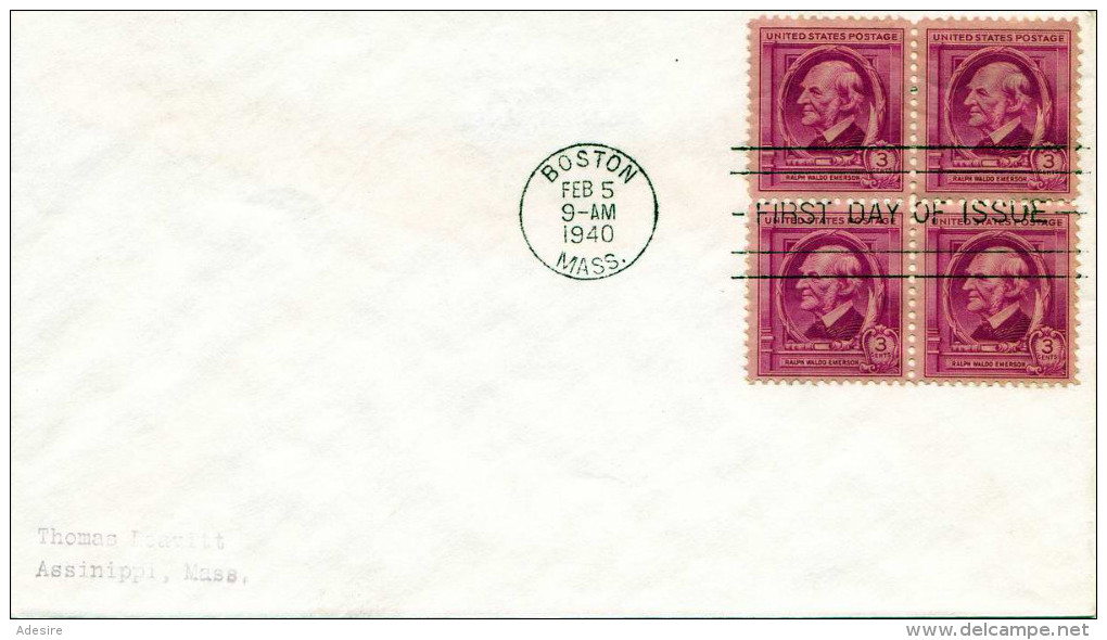 USA BOSTON MASS. - 3 Cent 4er Block Auf First Day Cover 1940 - Briefe U. Dokumente