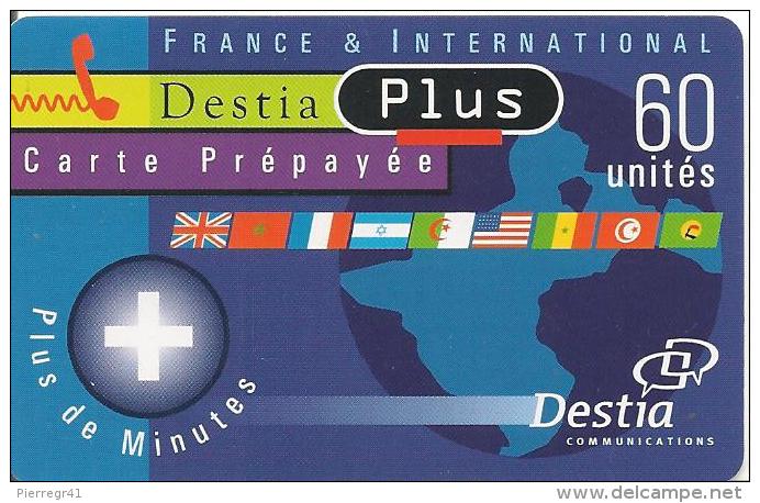 CARTE-PREPAYEE-60U--DESTIA-PLUS-TERRE-BLEU-R°GLACE-V°-50F-G N°Lasers-TBE- - Autres & Non Classés