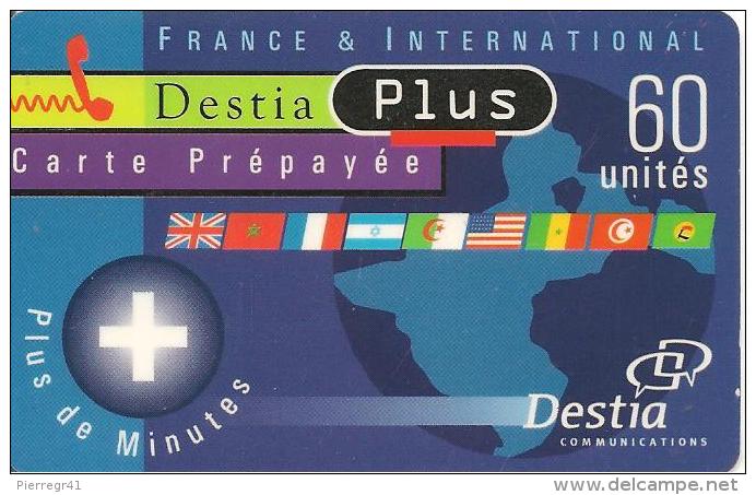 CARTE-PREPAYEE-60U--DESTIA-PLUS-TERRE-BLEU-R° MAT-V°-N°Lasers-TBE- - Autres & Non Classés