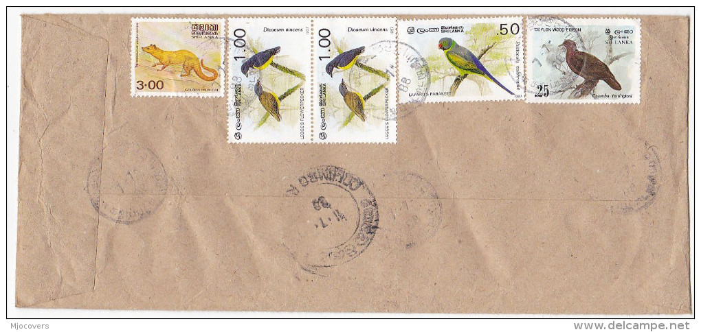 Registered SRI LANKA COVER Multi BIRD Stamps To UNDP United Nations Birds - Sri Lanka (Ceylon) (1948-...)