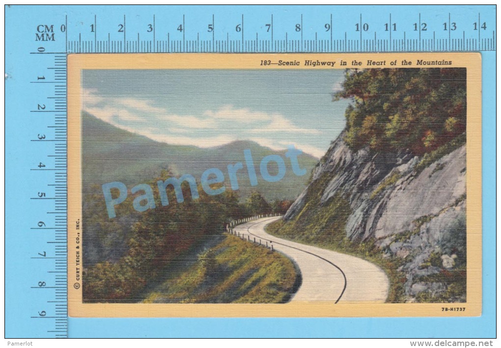 ( One Of The Many Curves On Highway Through Great Smoky Mountains ) Linen Post Cardd 2 Scans - American Roadside