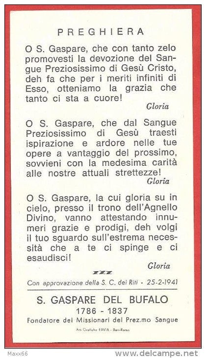 SANTINO - Immaginetta - Holy Card - San GASPARE Del Bufalo - 1941 - 6  X 11 - Santini